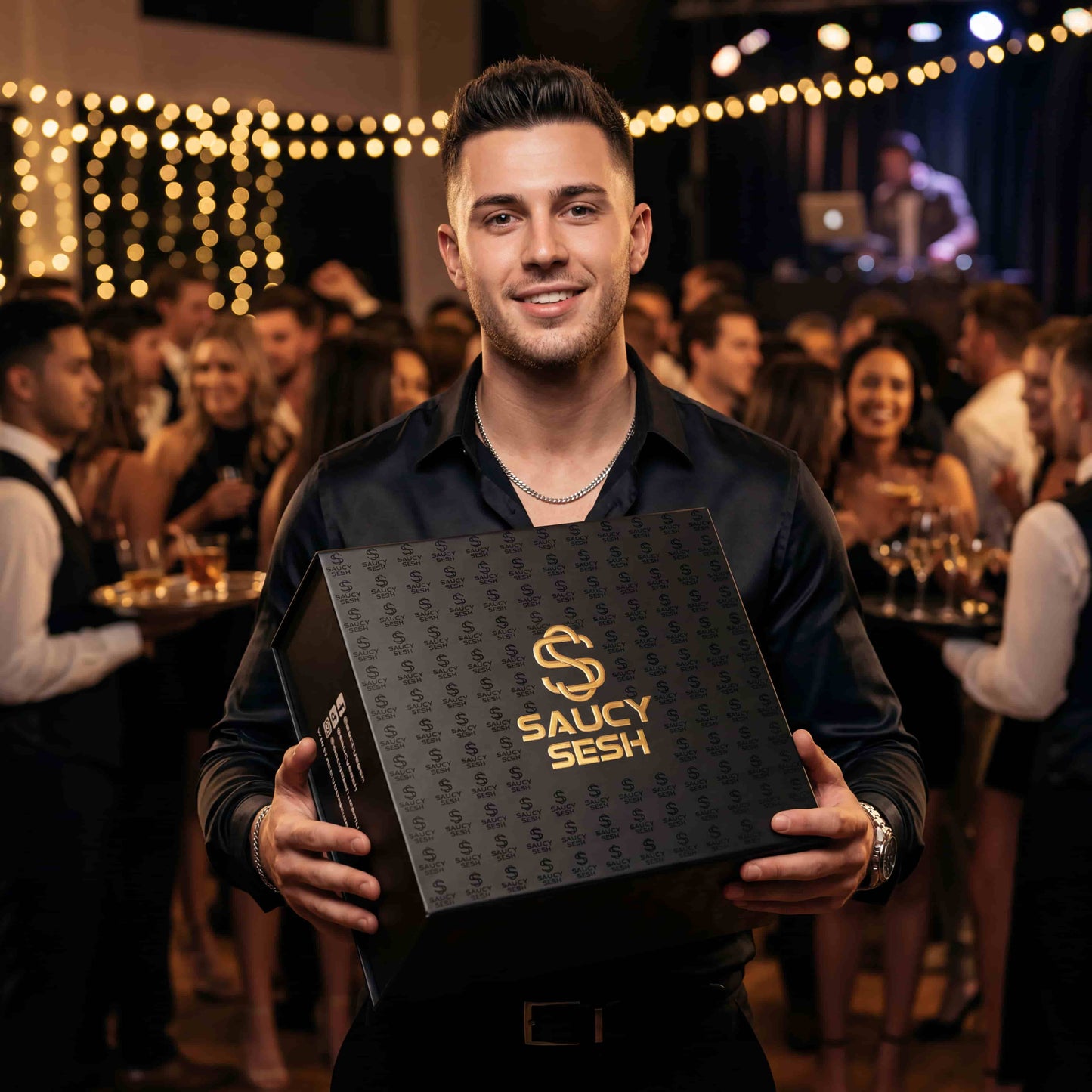 Party Gift Box - Premium Black & Gold Party Hamper (34x30x12cm)