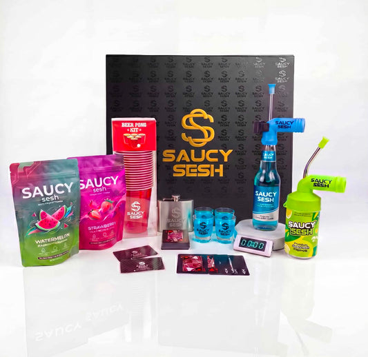 Saucy Sesh Ultimate Birthday & Bucks Party Celebration Box | Black & Gold