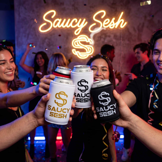 Saucy Sesh Stubby Holder – Insulated Can Cooler for Parties & Festivals